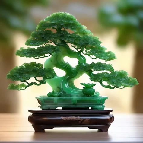 jade Sculptureï¼jade, Banyan Tree Bonsai, cinematic light, depth of field, <lora:jade:0.9>