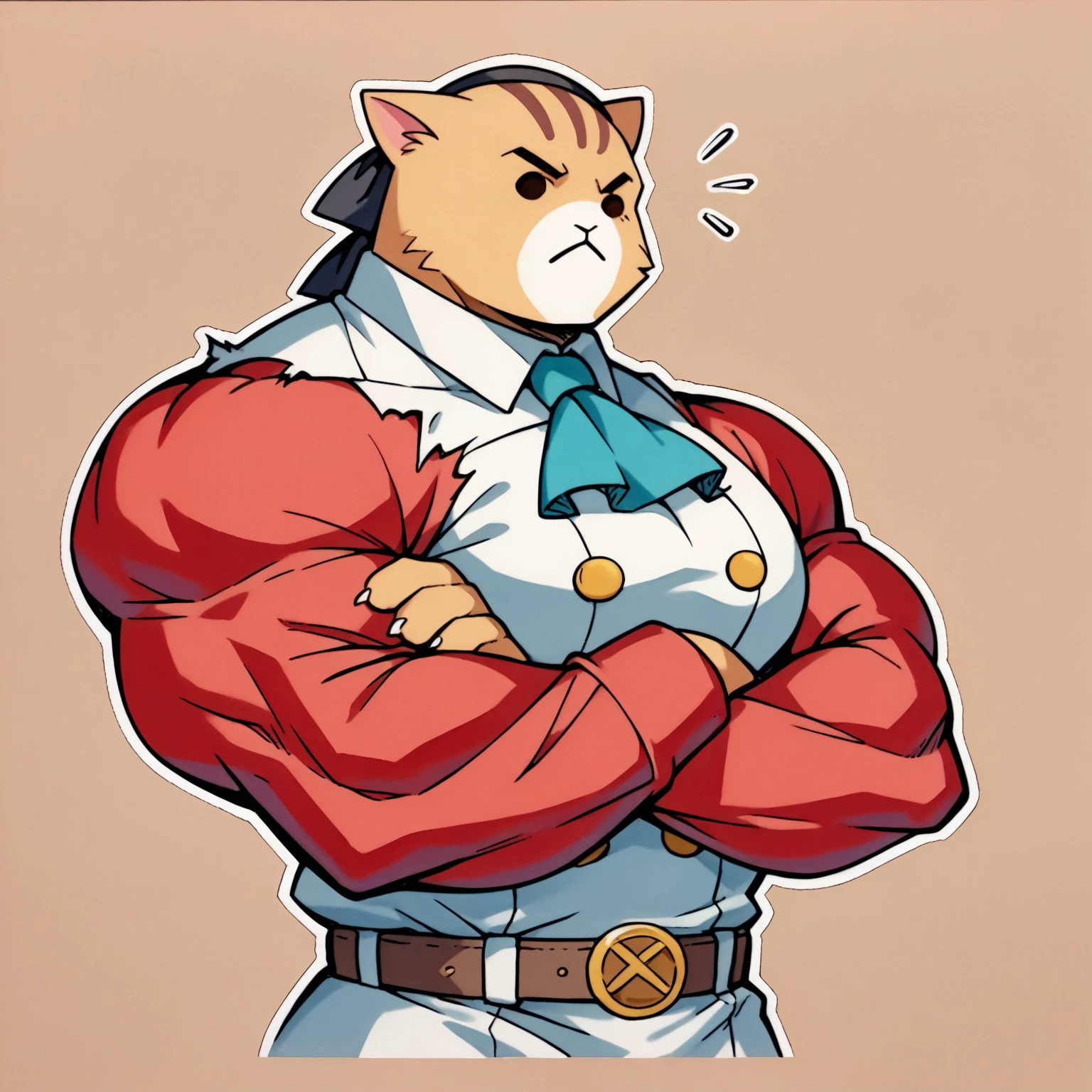 score_9, score_8_up,score_7_up, source_ anime, simple background,traditional art, <lora:discord_nekonekonekone_ponyXL:0.85>,animal focus, no humans, nekoemoji, cat, crossed arms,huge muscles,torn clothing, black hairband, hair ribbon, ascot, uniform, long red sleeves, white dress, belt,
<lora:Traditional_art_v4_USENEG:-0.75> <lora:elie-pdxl-nvwls-v1:0.65>