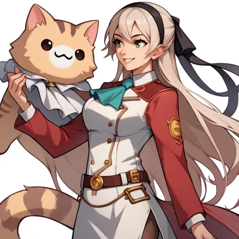 score_9, score_8_up, score_7_up, source_anime, simple background, white background, animal focus, solo, nekoemoji, cat, zeroElie, smile, black hairband, hair ribbon, long hair, ascot, uniform, long red sleeves, white dress, pencil skirt, belt, pantyhose <lora:discord_nekonekonekone_ponyXL:1> <lora:elie-pdxl-nvwls-v1:1>