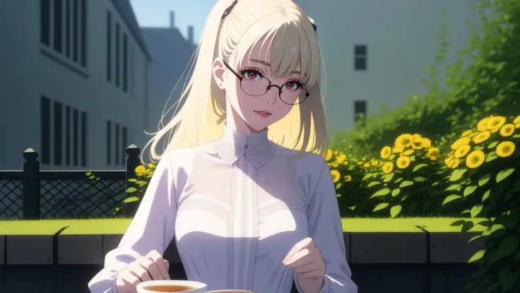Renaissance style painting, Victorian oil painting style
BREAK cute girl drinking tea in a fancy manor, large window with a view of the city, wearing a frilly lace dress
BREAK highly detailed background
BREAK side view of Kotone Sasaki <lora:kotonesasakitest:0@0,1@1>, (platinum blonde hair, two side up:1.3), long hair, split bangs
BREAK red eyes, glasses, (small breasts:1.3)
BREAK art by Monet