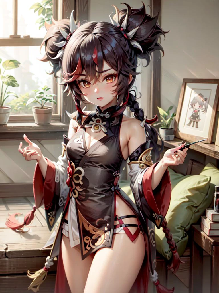 <lora:XinyanV2-000004:.65> xinyan \(genshin impact\), genshin impact, twintails, spikes, indoors