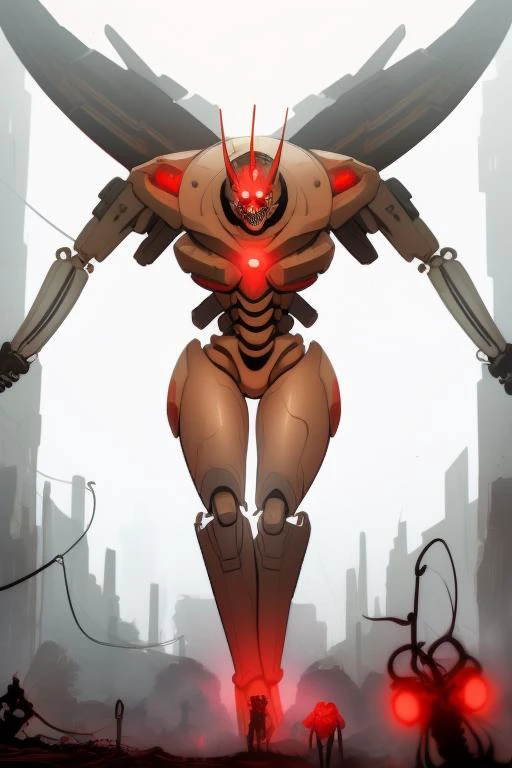 weird stuff, skeleton, mecha, cables, futuristic, red glowing eyes, horror, masterpiece, best quality, absurdres