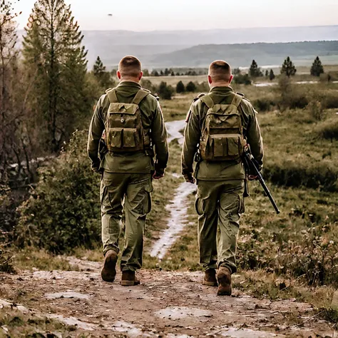 <lora:DD_-_From_Behind:0.85> ddfrombehind, couple of russian soliders on a special military operation, (sharp forcus, highly detailed, 4k, 8k, best quality, masterpiece, ultra highres:1)