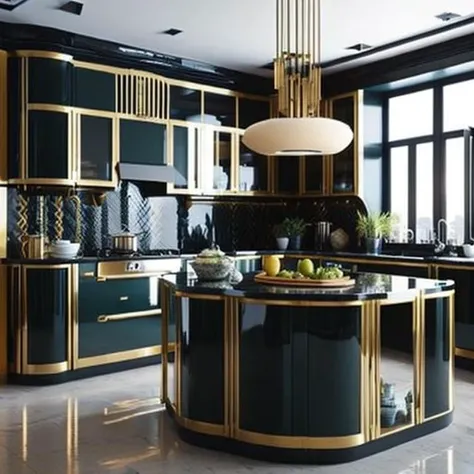 <lyco:art_deco_style_interior_design_Sa_May:1.0> kitchen, Art Deco style