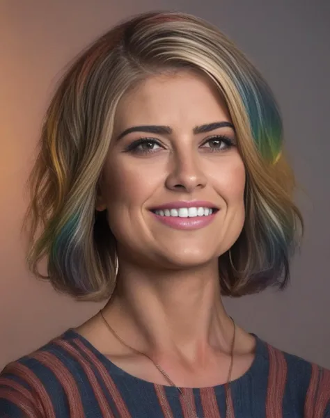 ChristinaElMoussa, portrait,close up of a Monstrous tall Female, behance, Nonchalant Short bob hairstyle, Folk Art, short lighting, dark rainbow hue, <lora:ChristinaElMoussaSDXL:1>