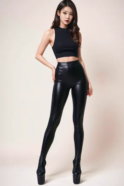 IU1, <lora:iu_v35:1> leggins, high platforms <lora:Alternative_Shoes:0.7> white studio background