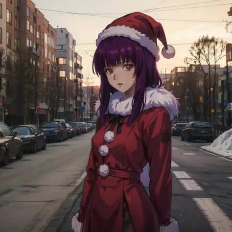 (masterpiece, best quality:1.2), <lora:HibinoYayoi:0.8> , <lora:Ebenya:0.6>
1girl, hibinoyayoi, purple hair, long hair, brown eyes, looking at viewer, upper body,
red dress, white trim, fur trim, santa hat, pantyhose,
ebenya, russian city, outdoors, street,