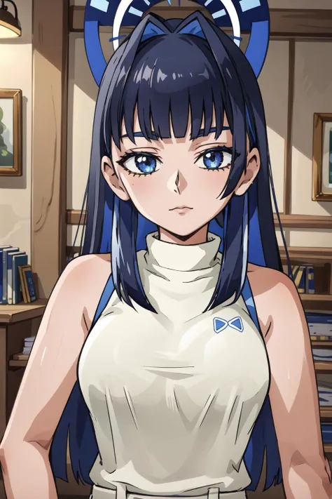 best quality, intricate details,
1girl, <lora:ouroKoniiHololive_v10:0.8>ouro kronii, blue_hair, hair intakes, colored inner hair, long_hair, two-tone_hair, blunt bangs, sidelocks, hime cut, halo, white shirt, sleeveless turtleneck, large breasts,
<lora:johnnyNumbnutzAI_v20:0.8> johnny_numbnutz,