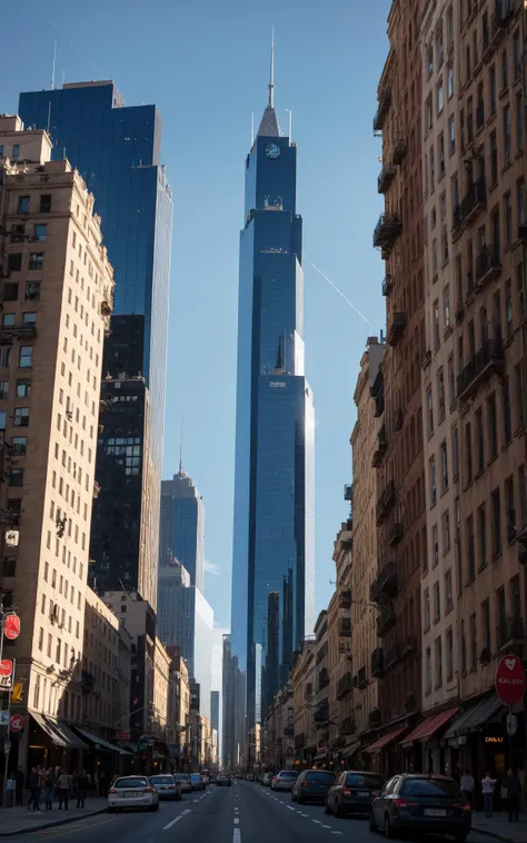 city, skyscrapers, street