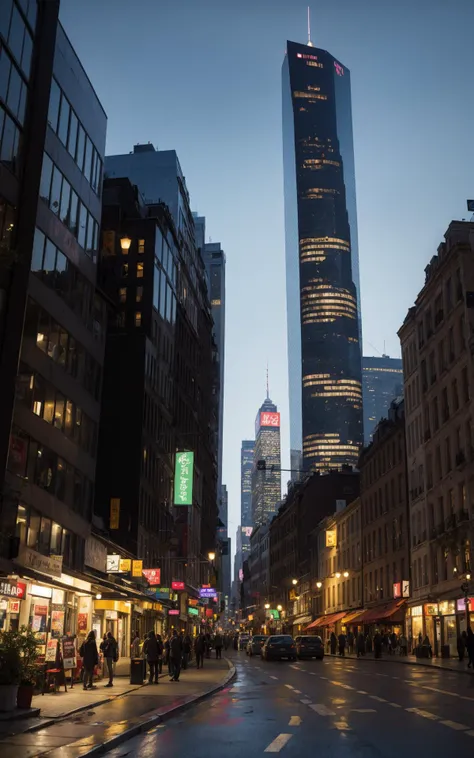 city, skyscrapers, street