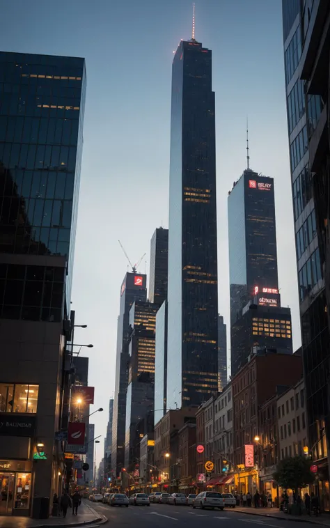 city, skyscrapers, street