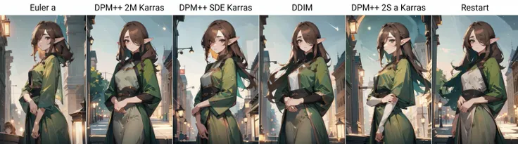 (masterpiece, best quality:1.21), 1girl, brown hair, grey eyes, short hair, breasts, (elf:0.91), green dress, (night sky:1.21), upper body