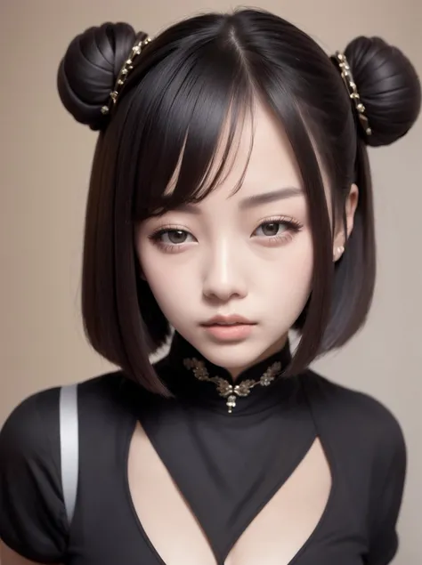 8k, masterpiece, highly detailed, girl, <lora:n15g_aio_hairstyles-1.0:0.8>, (double bun), sliced bob, qipao, (close-up)