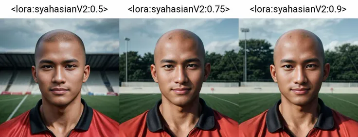 masterpiece, best quality, highres, realistic, handsome, photogenic, masculine, (big muscles),<lora:syahasianV2:0.5>, a portrait photo, face of syahnk as a (dark tanned skin:1.4) athletic jock bulging with huge pectorals, in the middle of soccer field, with his smirking dumb face view the viewer, (he is bald or shaved head),<lora:add_detail:1>,HDR, octane, 8k, dinamic light,studio light,high detailed skin,high detailed face,DSLR,high quality, film grain, Fujifilm XT3,skin pore