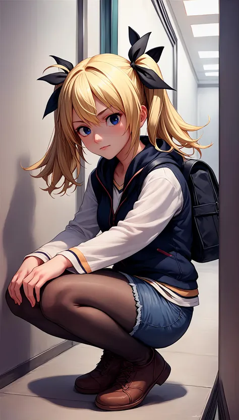 score_9, score_8_up, score_7_up, source_anime, 1girl,
in a corridor,squatting, <lora:ArimuraCAME:0.8> HinaCasual, blue eyes, blonde hair, twintails, black hair ribbon, black hooded jacket, denim shorts, pantyhose,white sleeves,