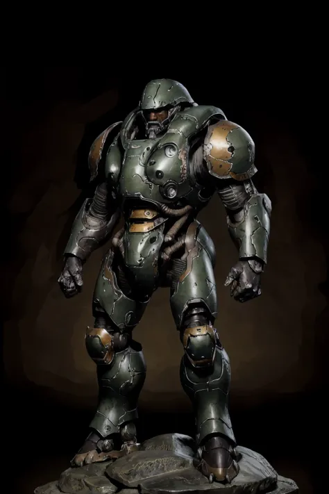 1man sitting on the rock , bull horn helmet dark skin, cyborg ,mecha, full body, wearing Parrley_armor, big bulky futuristic armor, war painting, (large pauldron, big bulky shoulder armor ) military camouflage
in the jungle, smokes, fires, green and brown tone,
fantasy, sci-fi,
(arielpstyle:1.0), dark, horror, creepy, creepy-looking, lovecraftian, grease, brush stroke, painting,
<lora:Parrley1:0.8> <lora:arielp:0.6>