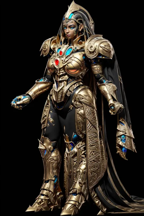 1 Egyptian female ,full body, queen, cyborg, Egyptian armor, egyptian royal head decoration, makeups, glowing eyes
, diffuse lighting, fantasy, intricate, highly detailed, lifelike, smooth, sharp focus,Parrley_armor big bulky futuristic armor
photorealistic, studio lighting, hard light, colors, hyperdetailed, hyperrealistic, 4K, Masterpiece, highres, absurdres
scifi, iridescent gold wires, EbonyGoldAI,
<lora:EbonyGoldAI:0.5> <lora:Parrley1:0.8>