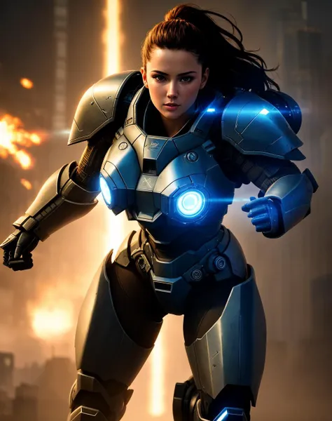 close up shot of 1 Parrley_armor, a woman in a suit of armor ,wearing Parrley_armor, big bulky futuristic armor, serious looking, glowing armor, missiles, lasers,
(battle stance, action pose, running, ), epic scene
city ruin, explosions, smokes, dark, dim light
(( ink and watercolor painting , art by Adrian Smith))
photorealistic, cinematic lighting, dark atmosphere, volumetric lighting, , lots of fine detail, movie style, photography, natural textures, natural light, natural blur, photorealism, cinematic rendering, ray tracing, highest quality, highest detail, Blur Effect, Long Exposure, 8K, Ultra-HD, Natural Lighting, Moody Lighting, Cinematic Lighting, hyper-realistic, vibrant, 8k, detailed, ultra detail, <lora:ParrleyFLEX:0.35>