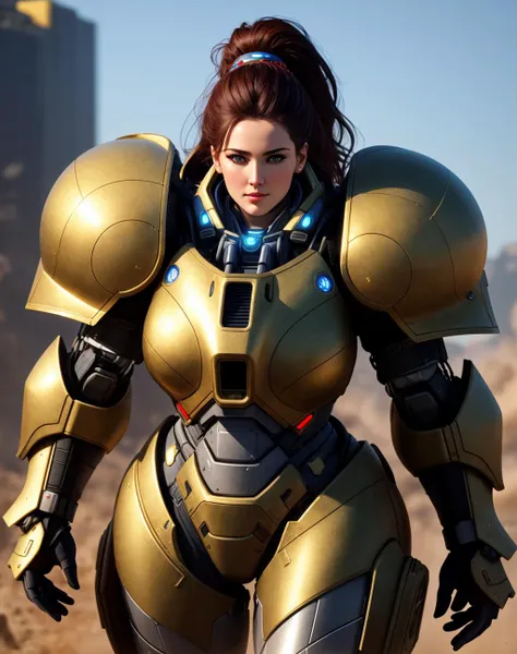 4K, Masterpiece, highres, absurdres,photorealistic, Parrley_armor, a woman in a suit of armor ,wearing Parrley_armor, big bulky futuristic armor<lora:Parrley1:0.7>