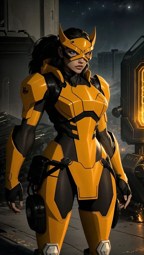(cowboy shot), sfw, (masterpiece), (best quality:1.0), (ultra highres:1.0), detailed eyes
BREAK
<lora:ArtemisYJ-000009:0.7>ArtemisYJ, 1girl, black hair, (stylized tiger mask)
<lyco:big bulky futuristic armor:1.0> big bulky futuristic armor, glowing armor, lasers, orange and black armor
BREAK
(city, futuristic, nighttime, outdoors, gorgeous view)