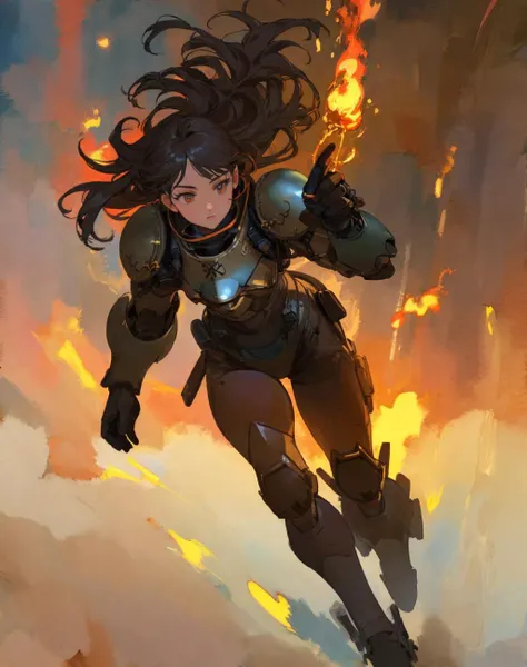 (masterpiece, top quality, best quality, official art, beautiful and aesthetic:1.2), extreme detailed, colorful, highest detailed, (watercolour painting:1.3), optical mixing, playful patterns, lively texture, rich colors, unique visual effect, (masterpiece, top quality, official art), (light painting), (long exposure:1.2), dynamic streaks, extreme detailed, black paintings, red and black, candid moments captured, slumped, draped, Fire inflammation, best quality, fire surrounds the girl, (((finely detail))),(((best quality))),(((incredibly_absurdres))),(((highres))),(((amazing))),(((extremely detailed CG))),(((masterpiece))),(((extremely detailed))),(masterpiece, top quality, best quality, official art, beautiful and aesthetic:1.2), , extreme detailed, colorful, highest detailed, optical mixing, playful patterns, lively texture, rich colors, unique visual effect, (beautiful detailed face and eyes), (masterpiece, top quality, official art, beautiful and aesthetic:1.2), (light painting), (long exposure:1.2), dynamic streaks, extreme detailed, fire particle, Parrley_armor, a woman in a suit of armor ,wearing Parrley_armor, big bulky futuristic armor, running, flying, moving, rocket propulsion,<lora:ParrleyFLEX:0.9>