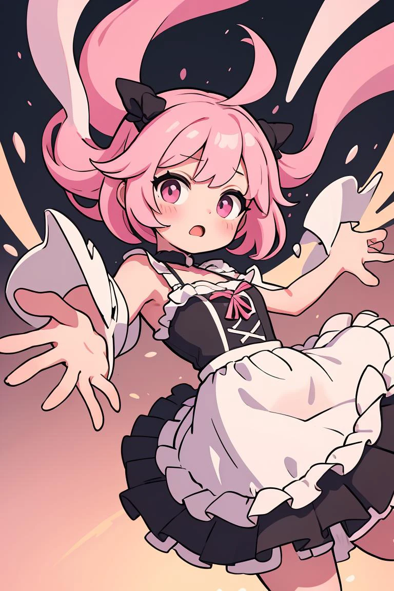 (masterpiece, best quality), 1girl, pink hair, frilled dress, <lora:falling-wasabiya:1> falling