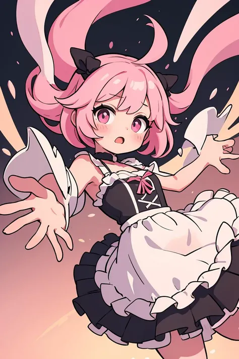 (masterpiece, best quality), 1girl, pink hair, frilled dress, <lora:falling-wasabiya:1> falling