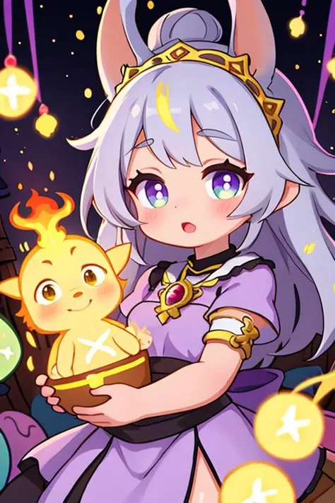 [art by Osamu Tezuka and Johji Manabe::7], Color splash, Anime, Drawing, Pioneering, wide-eyed characters, epic storytelling, Complex Gypsy (Fiona from Shrek:1.2) , Platinum hair, purple highlights, inside a Fort Lovrijenac, Ecchi, fantasy, detailed, intricate, Depth of field 100mm, psychedelic colors, professional creative, epic, enchanted, warm light, grand illumination