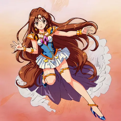 (Anime artwork, Anime Style, Studio Anime, Very detailed, up to date,、 Vibrant, Anime Coloring Book, High Contrast, masterpiece:1.3, Highest quality, Best aesthetics), (Beautiful and detailed:1.2), 1girl, Symphonic_Lily,symphony_Yuri,Blonde Hair,Ahoge,Long Hair, Big brown eyes,hair accessory,Light pink long gloves,Light pink and blue short dress,Frilled Skirt,blush,cute smile, looking at viewer (She walked along the beach in the sunset, her bare feet touching the water, the closest she came to seeing that smile:1.1), (cinematic angle:1.1),no shoes,no sox,barefoot,no stocking,
