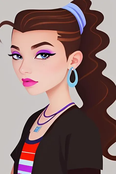 (extremely detailed 8K, high resolution, ultra quality),  <lora:6teen_Tricia:0.7> 6teen_tricia, brown hair, jewelry, earrings, makeup, ponytail, hoop earrings, AS-YoungV2