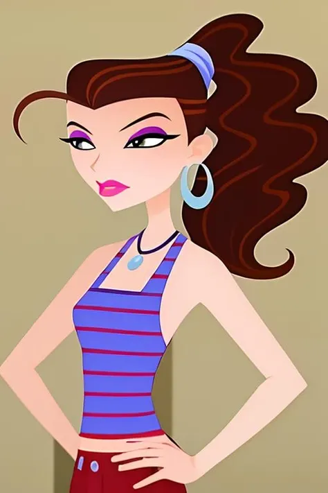 (high quality, masterpiece), <lora:6teen_Tricia-10:0.7> 6teen_tricia, brown hair, jewelry, earrings, makeup, ponytail, hoop earrings