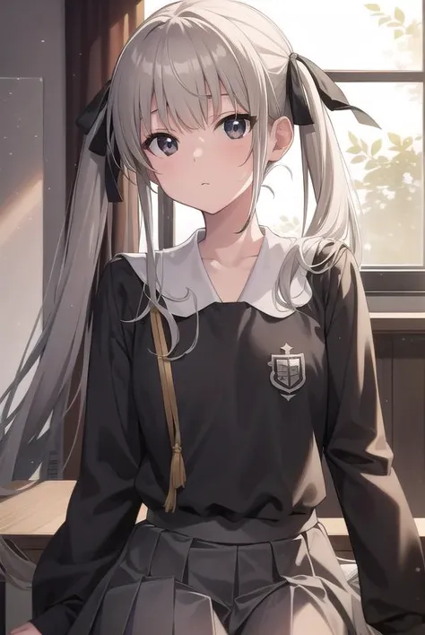 sorakasugano, <lyco:sorakasugano-lyco-nochekaiser:1>,
sora kasugano, ahoge, (black eyes:1.5), hair between eyes, hair ribbon, long hair, twintails, black ribbon, white hair, (flat chest:1.2),
BREAK black footwear, black pantyhose, grey ribbon, grey skirt, loafers, long sleeves, miniskirt, pantyhose, pleated skirt, sailor collar, school uniform, serafuku, shoes, skirt, white sailor collar, white serafuku,
BREAK looking at viewer,
BREAK indoors, classroom,
BREAK <lyco:GoodHands-beta2:1>, (masterpiece:1.2), best quality, high resolution, unity 8k wallpaper, (illustration:0.8), (beautiful detailed eyes:1.6), extremely detailed face, perfect lighting, extremely detailed CG, (perfect hands, perfect anatomy),