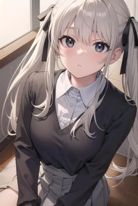 sorakasugano, <lyco:sorakasugano-lyco-nochekaiser:1>,
sora kasugano, ahoge, (black eyes:1.5), hair between eyes, hair ribbon, long hair, twintails, black ribbon, white hair, (flat chest:1.2),
BREAK black footwear, black pantyhose, grey ribbon, grey skirt, loafers, long sleeves, miniskirt, pantyhose, pleated skirt, sailor collar, school uniform, serafuku, shoes, skirt, white sailor collar, white serafuku,
BREAK looking at viewer,
BREAK indoors, classroom,
BREAK <lyco:GoodHands-beta2:1>, (masterpiece:1.2), best quality, high resolution, unity 8k wallpaper, (illustration:0.8), (beautiful detailed eyes:1.6), extremely detailed face, perfect lighting, extremely detailed CG, (perfect hands, perfect anatomy),