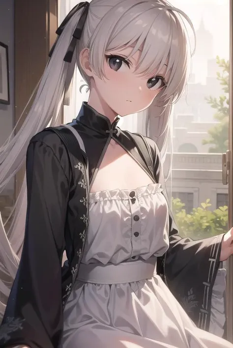 sorakasugano, <lyco:sorakasugano-lyco-nochekaiser:1>,
sora kasugano, ahoge, (black eyes:1.5), hair between eyes, hair ribbon, long hair, twintails, black ribbon, white hair, (flat chest:1.2),
BREAK dress, long sleeves, white dress, long skirt,
BREAK looking at viewer,
BREAK indoors,
BREAK <lyco:GoodHands-beta2:1>, (masterpiece:1.2), best quality, high resolution, unity 8k wallpaper, (illustration:0.8), (beautiful detailed eyes:1.6), extremely detailed face, perfect lighting, extremely detailed CG, (perfect hands, perfect anatomy),