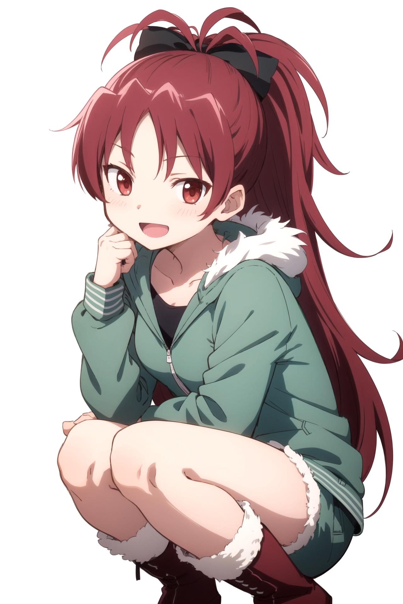 A woman with long red hair sitting on the ground - SeaArt AI