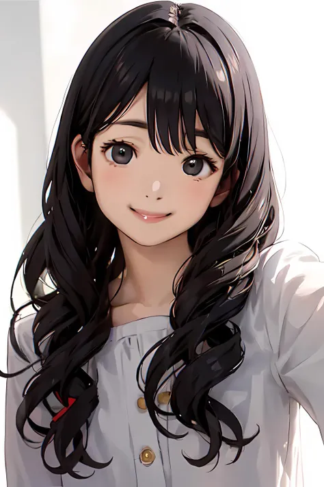 mayuyokotareal, (masterpiece), 1 girl, looking at viewer, upper body, long hair, shirt, high quality, <lora:mayuyokotareallora:1>, soft lighting, smile, white background,