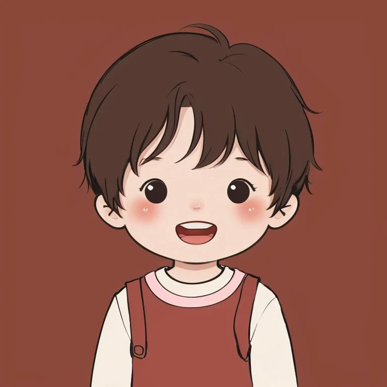 chibi avatar, (1boy:1.1), solo, short hair, looking at viewer, blush, smile, open mouth, red background, brown hair, upper body, <lora:chibi_avatar_v1:0.5>