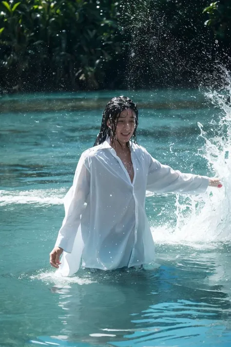 photo of a man made of water,dancing in the water,covered with water particles,water splashing face,flowing water,covered with water,hair ends with water stream,water explosion,water splashes,<lora:locon_conceptwater_v1_from_v1_64_32:0.6>,