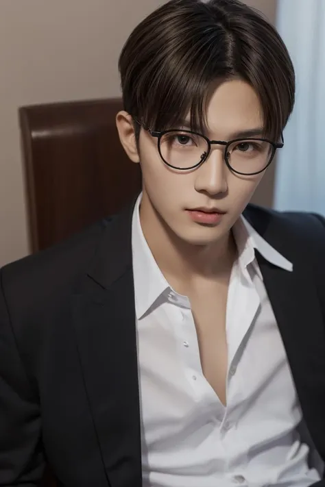 <lora:more_details:0.3>,<lyco:GoodHands-beta2:1>,masterpiece, best quality:1.2,high detail,1 male,Asian,handsome, Glasses, bare upper body, black tie, Erections, ((Short hair)), office, Ambient Occlusion, muscular male, detailed face, black eyes, short blonde hair, looking at viewer, manly,