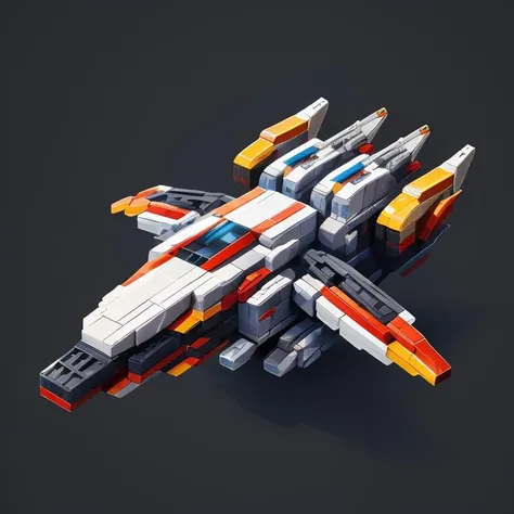 (red blocky spaceship:1.3),barren planets background,cannons,<lora:CuteSpaceships:0.8>,(Symmetrical wing:1.1),