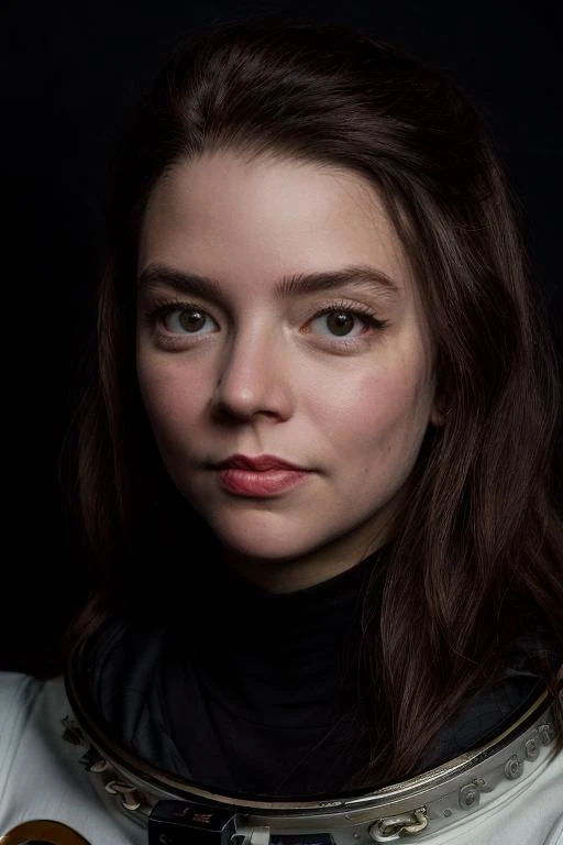 masterpiece, stunning waist up portrait photo of (atyj:1.0), as an astronaut, posing for the media <lora:Anya-Taylor-Joy_Dogu2:1>