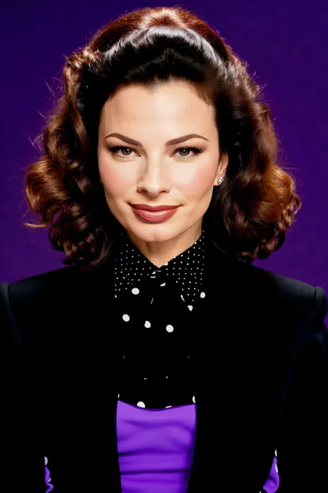 beauty photo headshot of a simple young modern female
<lora:FranDrescher_SD15_v1.0:1> FranDrescher in an avante garde purple (polka dot print:1.1) power suit with black frilly blouse a (smirk:1.3)
in a dark theme simple black background, RAW, analog style, sharp focus, 8k, ultra high resolution, DSLR, high quality, Fujifilm XT3, film grain, award winning, masterpiece