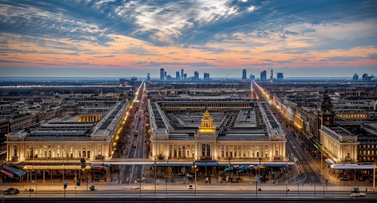 (masterpiece:1.3), (best quality:1.2), chiaroscuro,
( Unreal Engine, CGI render, Hyperdetailed, Americana, scenery, city, vivid colors, buildings, train station area, promenades, wide boulevards, courtyards, realistic, aerial view of modern megacity, skyscraper, magnificent architecture, ),
ultra high quality model, 8k Ultra HD, perfect composition, beautiful detailed intricate insanely detailed octane render, 8 k photography, soft natural volumetric cinematic perfect light, perfect depth of field shot, ray tracing, photometry, beautiful,
(uploaded and trending on imgur, pixiv, furaffinity, pinterest, e621, inkbunny, tumblr, playground, deviantart, artstation, ),
(in the style of and art by midjourney, greg rutkowski, raphael, Frank Lloyd Wright, James Gurney, Thomas Kinkade, ),
<lora:AmericanaArchitecture:0.85><lora:more_details:0.65> <lora:YQ_MaterialEnhancer_:0.35>