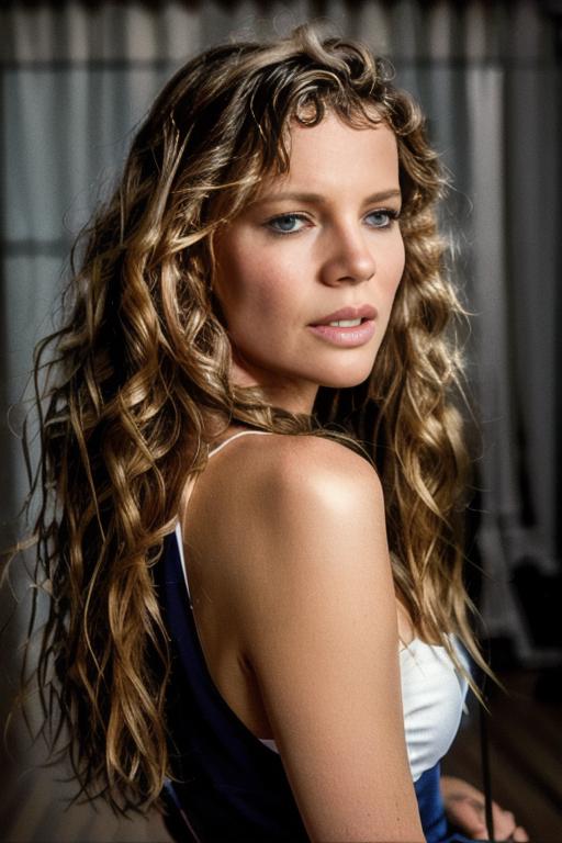 A woman with long hair and blue dress posing for a picture - SeaArt AI