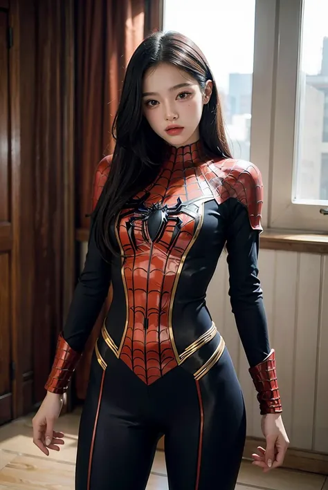 (masterpiece), best quality, perfect body, 18yo GIRL, spiderman armor suit, <lora:yena_jigumina-02:1>