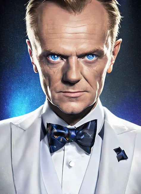 modelshoot style, portrait of sks person in tuxedo, (perfect eyes), energetic and colorful streams of light (photo, studio lighting, hard light, sony a7, 50 mm, matte skin, pores, concept art, colors, hyperdetailed), with professional color grading, soft shadows, bright colors, daylight, <lora:locon_donald_v1_from_v3_64_32:1.3>