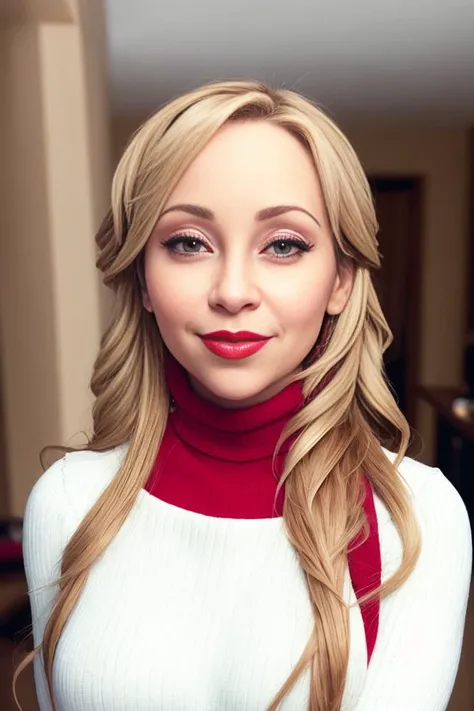 Iskra Lawrence dressed in sexy Canadian traditional clothing with painted lips and smiling