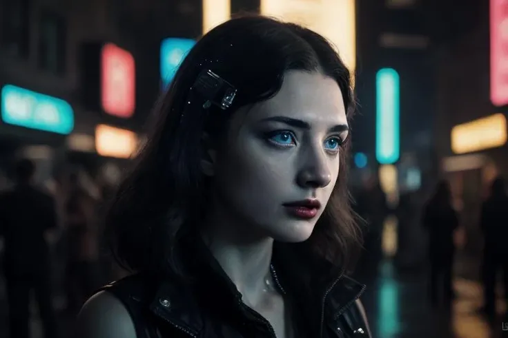 rule of three, waist up shot (daisybevan:1.2) woman <lora:daisybevan-000002:1> , smiling nervously, (bright blue eyes:1.5), pale skin, as (scared:1.6), nervous, woman, becky in sin city looking over shoulder to see who's following her, (cyberpunk:1.7) high contrast, in (cyberpunk bar:1.2), (bright neon lights:1.5), detailed face, detailed nose, (((red lipstick)))+++, colored highlights in hair, perfect eyes, industrial, noir, (sin city:1.2), bladerunner, vampire, cinematic shot, broken derelict sci-fi, (looking over her shoulder:1.1). Steam, intricate background. sci-fi horror movie, dystopian, moody, soft lighting, backlit, cinematic film still, shallow depth of field, vignette, extremely detailed, high budget Hollywood movie, cinemascope, (film grain:0.3), detailed, realistic, 8k uhd, high quality, 1girl
