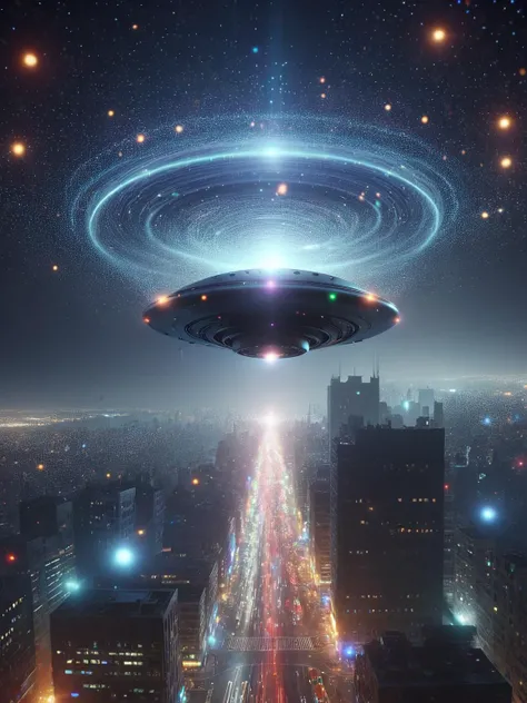 ais-particlez UFO menacingly hovering over a busy city <lora:Particles_Style_SDXL:1>