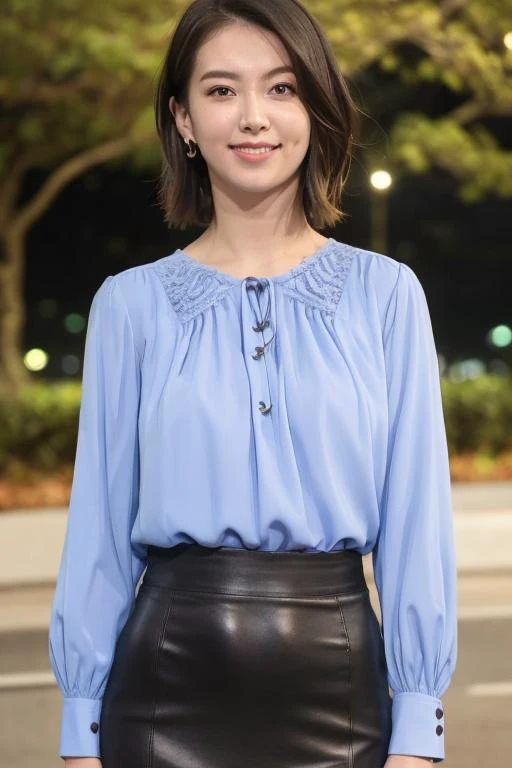 1girl,(wearing a blouse and long skirt:1.2),(RAW photo, best quality), (realistic, photo-realistic:1.4), masterpiece, an extremely delicate and beautiful, extremely detailed, 2k wallpaper, Amazing, finely detail, extremely detailed CG unity 8k wallpaper, ultra-detailed, highres, soft light, beautiful detailed girl, extremely detailed eyes and face, beautiful detailed nose, beautiful detailed eyes,cinematic lighting,autumn scenery,park,outdoor,perfect anatomy,slender body,smiling <lora:okudamayuko_lora:0.8>